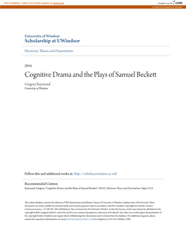 Cognitive Drama and the Plays of Samuel Beckett Gregory Raymond University of Windsor