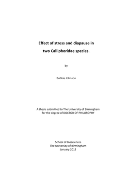 Effect of Stress and Diapause in Two Calliphoridae Species