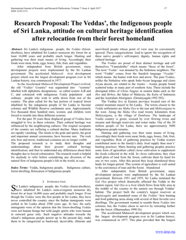 The Veddas', the Indigenous People of Sri Lanka, Attitude on Cultural