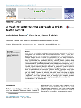 A Machine Consciousness Approach to Urban Traffic Control