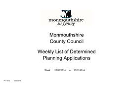 Monmouthshire County Council Weekly List of Determined Planning