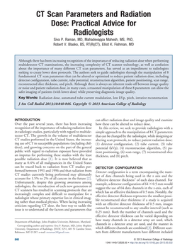 CT Scan Parameters and Radiation Dose: Practical Advice for Radiologists Siva P