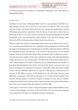 An Absolute Majority for the SPD As an Unintended Consequence? the Land Election in Rheinland-Pfalz 2006