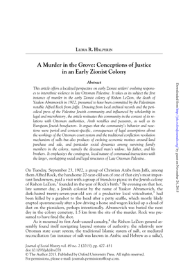 A Murder in the Grove: Conceptions of Justice in an Early Zionist Colony