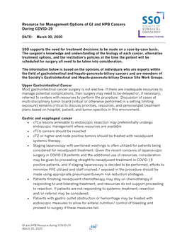 Resource for Management Options of GI and HPB Cancers During COVID-19