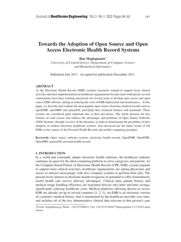 Towards the Adoption of Open Source and Open Access Electronic Health Record Systems