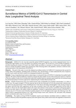 Surveillance Metrics of SARS-Cov-2 Transmission in Central Asia: Longitudinal Trend Analysis