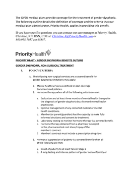 Priority Health Gender Dysphoria Benefits Outline