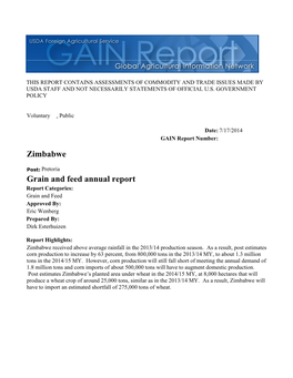 Grain and Feed Annual Report Zimbabwe