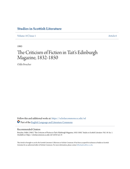 The Criticism of Fiction in Tait's Edinburgh Magazine, 1832-1850