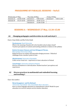 PROGRAMME of PARALLEL SESSIONS − Nofa5 SESSIONS A