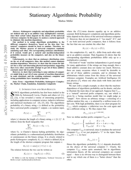 Stationary Algorithmic Probability (February 4, 2009) 2