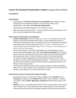 Lecture 19: Eutectoid Transformation in Steels: a Typical Case of Cellular