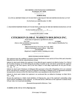 CITIGROUP GLOBAL MARKETS HOLDINGS INC. (Exact Name of Registrant As Specified in Its Charter) New York 11-2418067 (State Or Other Jurisdiction of Incorporation (I.R.S