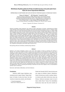 Iktiofauna Di Pulau-Pulau Kecil Dan Terumbu Karang Serta Jenis-Jenis Baru Ikan Air Tawar Di Perairan Indonesia