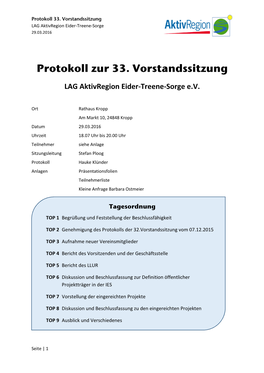 Protokoll Der 33. Vorstandssitzung