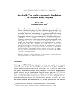 Sustainable Tourism Development in Bangladesh: an Empirical Study on Sylhet