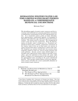 Reimagining Western Water Law: Time-Limited Water Right Permits Based on a Comprehensive Beneficial Use Doctrine