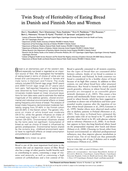 Twin Study of Heritability of Eating Bread in Danish and Finnish Men and Women