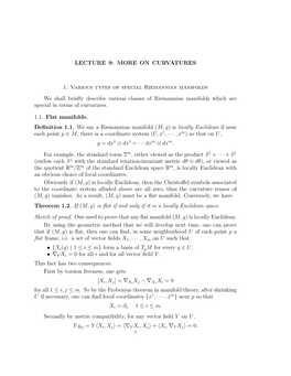 LECTURE 9: MORE on CURVATURES 1. Various Types Of