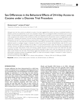 Sex Differences in the Behavioral Effects of 24-H/Day Access to Cocaine Under a Discrete Trial Procedure