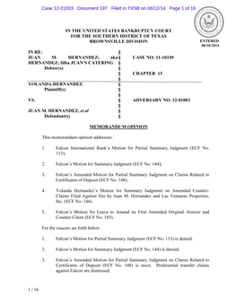 Case 12-01003 Document 197 Filed in TXSB on 06/12/14 Page 1 of 16