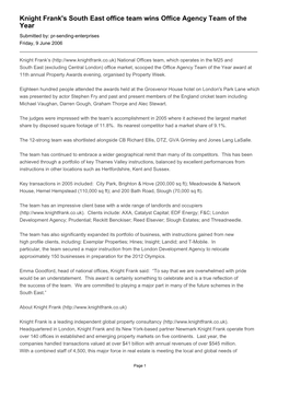 Knight Frank's South East Office Team Wins Office Agency Team of the Year Submitted By: Pr-Sending-Enterprises Friday, 9 June 2006