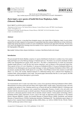 Dario Kajal, a New Species of Badid Fish from Meghalaya, India (Teleostei: Badidae)