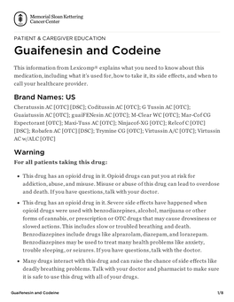 Guaifenesin and Codeine | Memorial Sloan Kettering Cancer Center