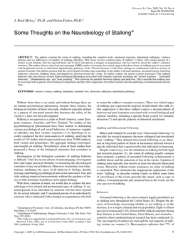 Some Thoughts on the Neurobiology of Stalking