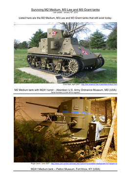 Surviving M2 Medium, M3 Lee and M3 Grant Tanks Last Update : January 16Th, 2010