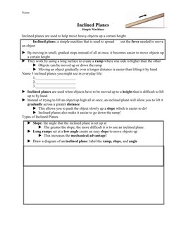 Inclined Planes Worksheet