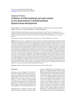 Original Article Inhibition of P53-Mediated Cell Cycle Control As the Determinant in Dedifferentiated Liposarcomas Development
