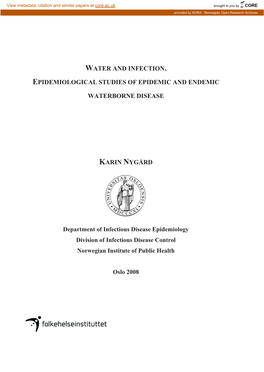 Water and Infection. Epidemiological Studies Of