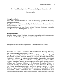 The Overall Planning for Post Wenchuan Earthquake