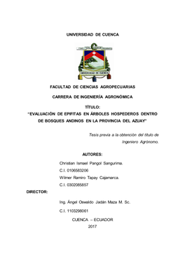 Evaluación De Epifitas En Árboles Hospederos Dentro De Bosques Andinos En La Provincia Del Azuay”