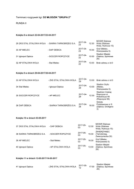 Terminarz Rozgrywek Ligi:D2 MŁODZIK "GRUPA 2"