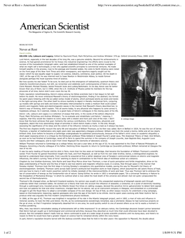 Lindley, D., Never at Rest, American Scientist, 96, 504-508