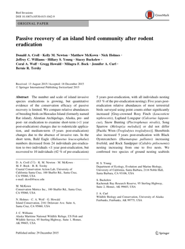 Passive Recovery of an Island Bird Community After Rodent Eradication