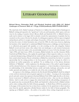 Book Reviews: Beaumont 114 Richard Brown, Christopher Duffy and Elizabeth Stainforth (Eds) (2016) J.G. Ballard: Landscapes of To