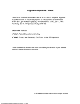 Effect of Bitopertin, a Glycine Reuptake Inhibitor, on Negative Symptoms of Schizophrenia: a Randomized, Double-Blind, Proof-Of-Concept Study