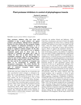 Plant Protease Inhibitors in Control of Phytophagous Insects