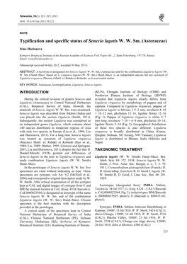 Typification and Specific Status of Senecio Lagotis W. W. Sm