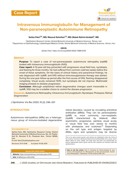 Case Report Intravenous Immunoglobulin for Management Of