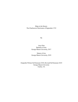 Ships in the Streets: the Charlestown Hurricanes of September 1752 By