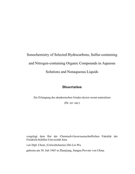 Sonochemistry of Selected Hydrocarbons, Sulfur-Containing