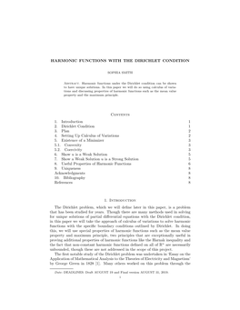 HARMONIC FUNCTIONS with the DIRICHLET CONDITION Contents