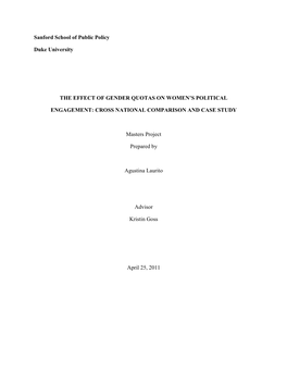 Sanford School of Public Policy Duke University the EFFECT of GENDER QUOTAS on WOMEN's POLITICAL ENGAGEMENT