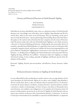 Literary and Historical Discourse in Girish Karnad's Tughlaq