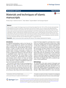 Materials and Techniques of Islamic Manuscripts Penley Knipe1, Katherine Eremin1*, Marc Walton2, Agnese Babini2 and Georgina Rayner1